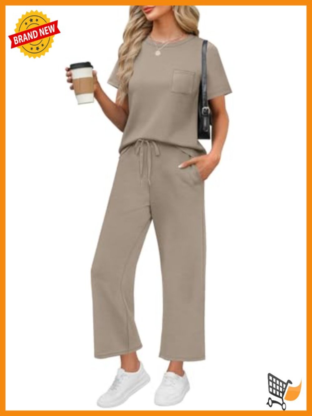 2 Piece Lounge Set Short Sleeve Top Wide Leg Crop Pants Travel